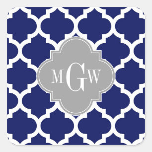 Marineblauw Witte Marokkaanse #5 Grijs 3 Initiele  Vierkante Sticker