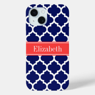 Marineblauw Witte Marokkaanse #5 Koraalrood Naam M iPhone 15 Case