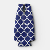 Marineblauw Witte Marokkaanse Quatrefoil Patroon # Flesjeskoeler (Achterkant)
