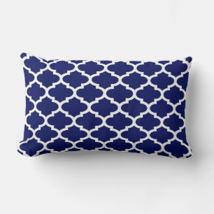 Marineblauw Witte Marokkaanse Quatrefoil Patroon # Kussen