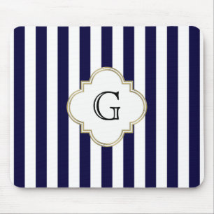 Marineblauw Witte Middelgrote Streep Witte Monogra Muismat