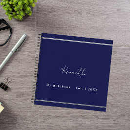 Marineblauw witte naam script minimalist notitieboek