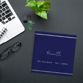 Marineblauw witte naam script minimalist notitieboek