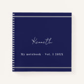 Marineblauw witte naam script minimalist notitieboek (Voorkant)