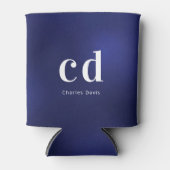 Marineblauw witte nautische monogram initiaal naam blikjeskoeler (Voorkant)