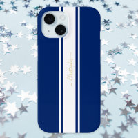 Marineblauw Witte Racing Strepen Gouden Monogram