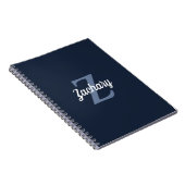Marineblauw Witte Retro Monogram Personalized Notitieboek (Rechterzijde)