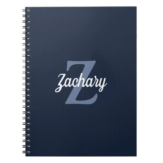 Marineblauw Witte Retro Monogram Personalized Notitieboek (Voorkant)