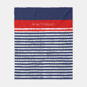 marineblauw, witte rode strepen met elegante naam fleece deken (Voorkant)