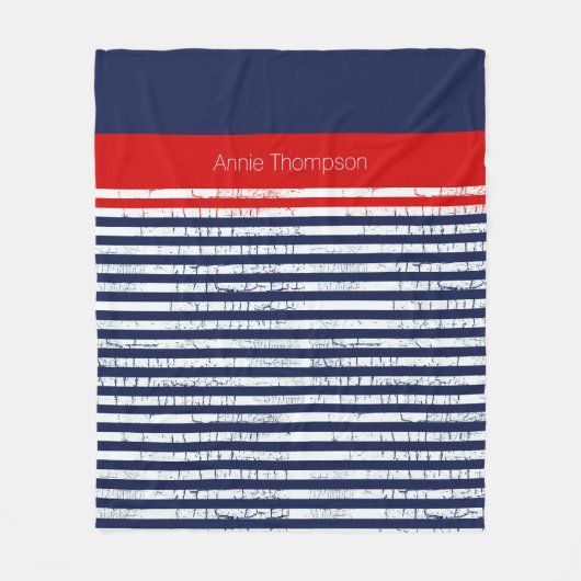 marineblauw, witte rode strepen met elegante naam fleece deken (Voorkant)
