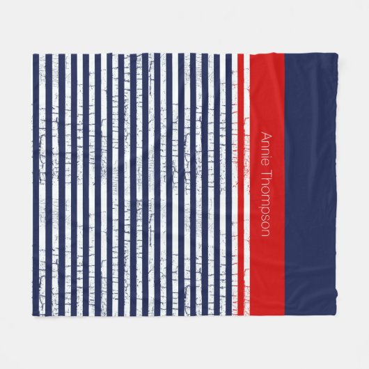 marineblauw, witte rode strepen met elegante naam fleece deken (Voorkant (Horizontaal))