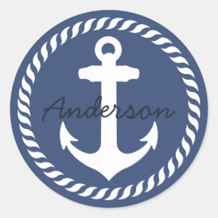 Marineblauw Witte Ronde Touwanker Sticker