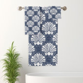 Marineblauw & Witte Schelp Bad Handdoek