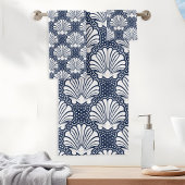 Marineblauw & Witte Schelp Bad Handdoek