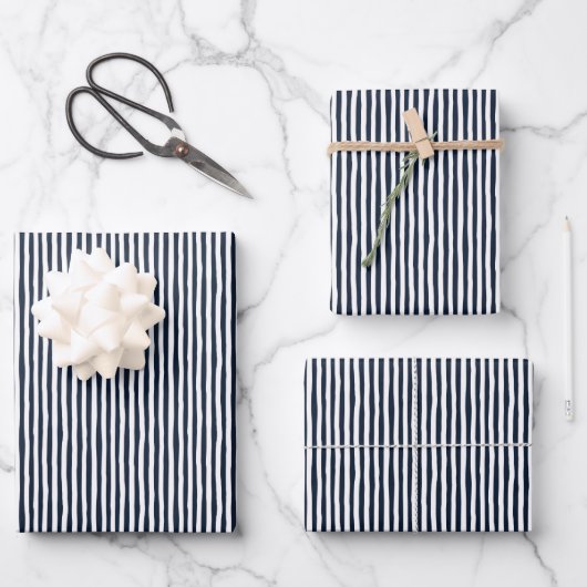 Marineblauw & Witte Scheve Strepen Inpakpapier Vel (Voorkant)