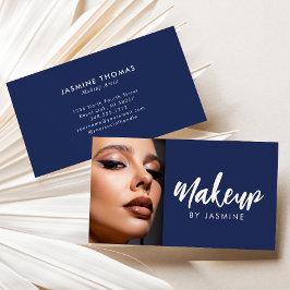 Marineblauw Witte Script Foto Make-up Visitekaartje