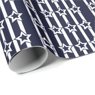 Marineblauw Witte Ster Strepen  Cadeaupapier