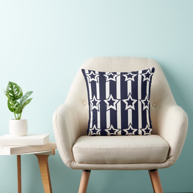 Marineblauw Witte Ster Strepen  Kussen (Stoel)