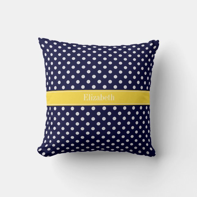 Marineblauw Witte Stippen Ananas Naam Initiaal Mon Kussen (Voorkant)