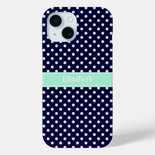 Marineblauw Witte Stippen Mint Naam Initiaal Case-Mate iPhone Case (Achterkant)