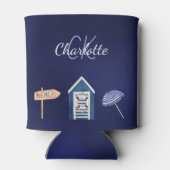 Marineblauw witte strand zwembad monogram blikjeskoeler (Achterkant)