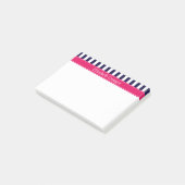 Marineblauw Witte Streep Framboos Naam Initiaalmon Post-it® Notes (Schuin)