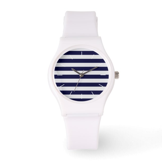 Marineblauw/witte streep nautisch horloge (Voorkant)