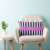 Marineblauw Witte Streep Roze Naam Monogram Kussen (Stoel)