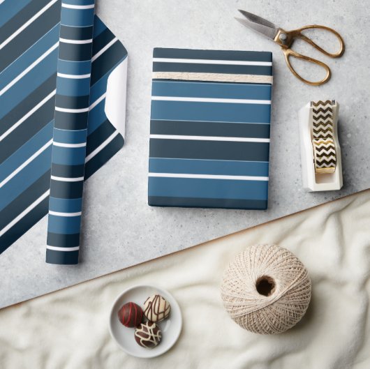 Marineblauw Witte Strepen Cadeaupapier (Crafts)
