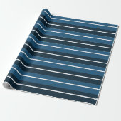 Marineblauw Witte Strepen Cadeaupapier (Uitgerold)