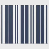Marineblauw Witte Strepen Modern Cadeaupapier (Vlak)