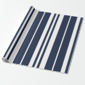 Marineblauw Witte Strepen Modern Cadeaupapier (Uitgerold)