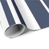 Marineblauw Witte Strepen Modern Cadeaupapier (Rol Hoek)