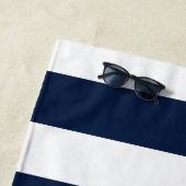 Marineblauw witte strepen naam schrift strandlaken (In situ)