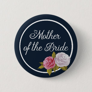 Marineblauw Witte Vintage Bloem Moeder van de Brui Ronde Button 5,7 Cm