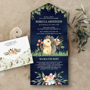 Marineblauw Woodland Lieve Egel Baby Shower All In One Uitnodiging