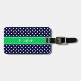 Marineblauw Wt Stippen Smaragdgroene Naam Monogram Bagagelabel