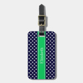 Marineblauw Wt Stippen Smaragdgroene Naam Monogram Bagagelabel (Voorkant verticaal)