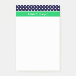 Marineblauw Wt Stippen Smaragdgroene Naam Monogram Post-it® Notes