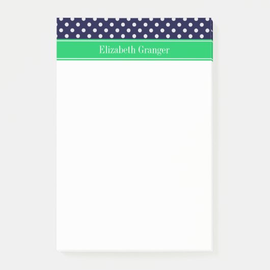 Marineblauw Wt Stippen Smaragdgroene Naam Monogram Post-it® Notes (Voorkant)