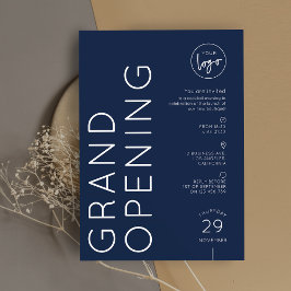 Marineblauw Zakelijk Bedrijfslogo Grand Opening Kaart