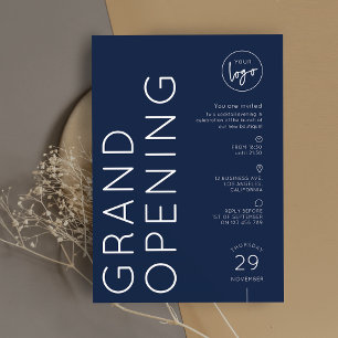 Marineblauw Zakelijk Bedrijfslogo Grand Opening Kaart