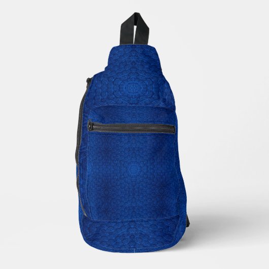 Marineblauw zeshoekpatroon gestructureerd sling bag (Voorkant)