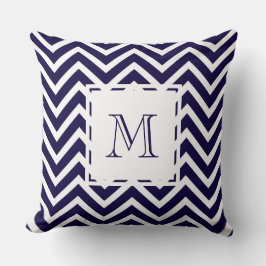 Marineblauw Zigzag grafisch chevron monogram Kussen