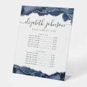 Marineblauw zilver agaat bedrijfsprijs reclamebord met voetstuk (Voorkant)