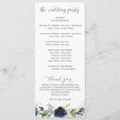 Marineblauw, zilver, botanisch groen huwelijk programmakaart (Achterkant)