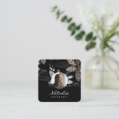 marineblauw zilver botanische scriptfoto vierkante visitekaartje (Staand voorkant)