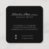 marineblauw zilver botanische scriptfoto vierkante visitekaartje (Achterkant)