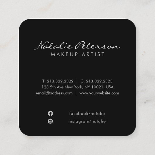 marineblauw zilver botanische scriptfoto vierkante visitekaartje (Achterkant)