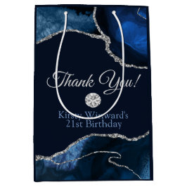 Marineblauw Zilver Glitter Agate Verjaardag Bedank Medium Cadeauzakje